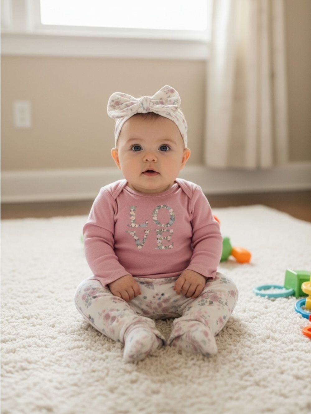 chick pea Pink Floral Baby Matching Set with Headband
